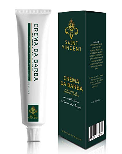 Crema Naturale da Barba Uomo | SAINT VINCENT | Utilizzabile con e Senza Pennello per una Rasatura senza Irritazioni | MADE IN ITALY