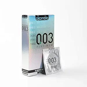 Okamoto Condoms for Men | Thinnest Condoms for Almost Invisible Feel | Pack of 10 | 0.03 mm Thin | 003 Platinum