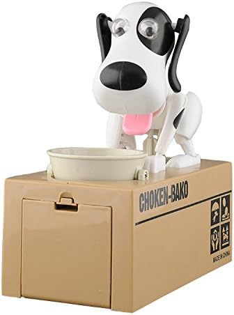 LOBZON Cute Dog Stealing Coin Cents Saving Money Box Piggy Bank Fun Gift (Black and White)