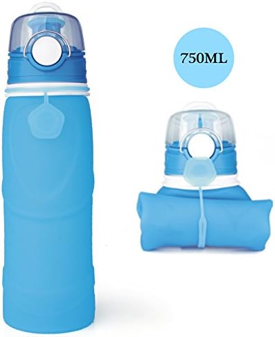 Foldable Silicone Water Bottle BPA Free, 750ml Collapsible Water Bottle Medical, Medical Grade Sports Drink Bottle to Save Space for Outdoor Running,Hiking,Gym,Camping,Biking and Travelling (Blue)