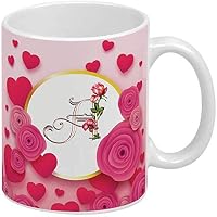 Aj Prints Creative Colorful Floral Letter Printed Alphabet White Ceramic Mug - 300 ML (Floral-A)
