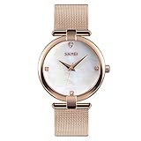 WATCH GYQ@ Armbanduhr-Damenquarzuhr der weiblichen einfachen Frauenuhroberteilquarzuhr mit diamantbesetzten Stahlarmband,White