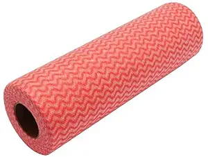 HOKIPO Reusable Super Absorbent Cleaning Wipes Roll, 250 x 300mm1 Roll (Red) - Set of 50