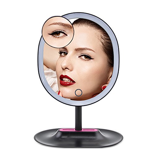 DAXGD Miroir de Maquillage 16 LEDs, 10X Grossissant, Miroir de Table USB Cable (Noir)