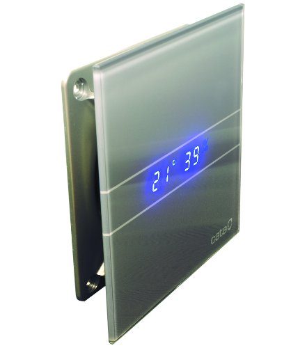 Ventilator / Lüfter / Badlüfter / CATA E-100 GSTH Silver / Timer Nachlauf / Feuchtesteuerung / Feuchtesensor / LED–Display / Silber Grau Glasfront / 115 m3/h / leise 31 dB / energiesparend 8 W / inkl Dauerlauf Stufe / Kugellager Markenqualität seit 1947 - 2