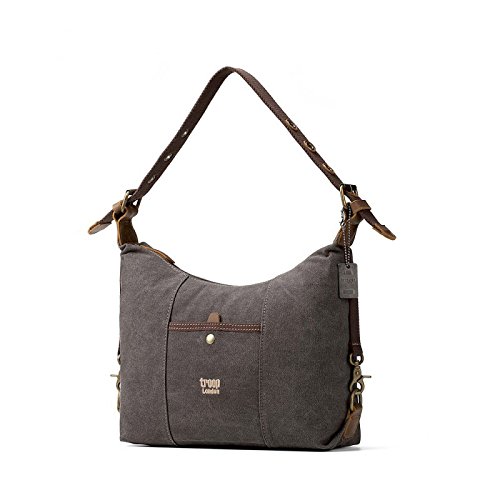TRP0413 Troop London Heritage Canvas Leather Women's Shoulder Bag, Canvas Leather Smart Handbag (Washed Black)