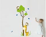 ufengke® Grünen Baum Niedlichen Affen Giraffe Vögel Messlatten Wandsticker, Kinderzimmer Babyzimmer Entfernbare Wandtattoos Wandbilder - 2