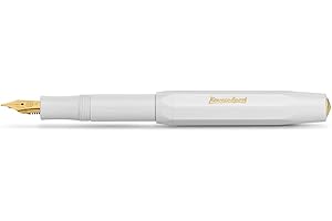 Kaweco Classic Sport Pluma estilogr?fica con plum?n de acero chapado en oro de 23 quilates y punta de iridio para cartuchos de tinta I Kaweco Sport de 13,5 cm (mediano, blanco)