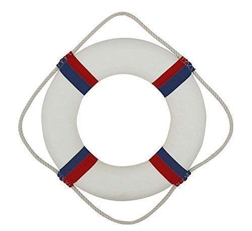 Bleu Marine Bouée de Sauvetage, Déco Bouée de Sauvetage, Revêtement en Tissu Rouge/Bleu/Blanc Ø 50 CM