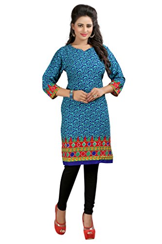 Prabhat Silk Mills Womens Blue Printed Kurtis RS.219 (83.00% Off) - Amazon