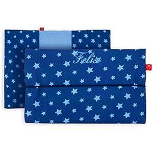 Windeltasche mit Namen für unterwegs in dunkelblau mit hellblauen Sternen (bag in bag - Geburtsgeschenk Junge Mädchen personalisiert)