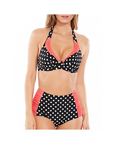 Figleaves Womens Tuscany Spot Non Pad Halter Bikini Top Size 32H In Black