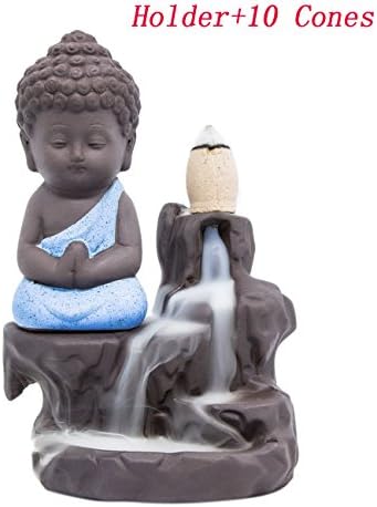 Incense burners return aromatherapy stick holder ceramic porcelain monk catcher (10 varieties cone and holder) (Blue)