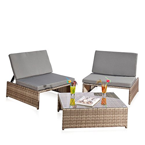 Sitzgarnitur + 2 Sessel und Tisch Gartenset Gartenmöbel Lounge Poly Rattan grau