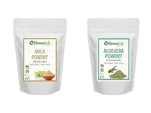 HENNAHUB Natural Amla & Aloe Vera Powder for Hair, Natural Organic Herbs, Silky, Hair Strengthening, Shine, Conditioning, Pack of 2 each 200gm