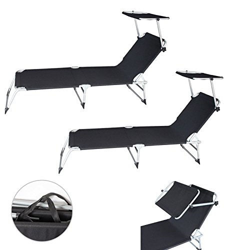 fsders wolketon Tumbona Plegable con toldo Tumbona Playa Tumbona Jardín Negro 2 Stück Schwarz
