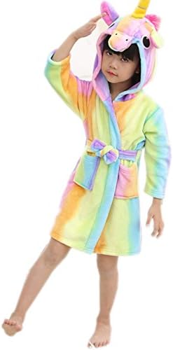 Rainbow Fox Kids Bathrobes Hooded Unicorn Towelling Bathrobes Dressing Gown Soft Warm Flannel Cartoon Animal Bathrobes Rainbow Pegasus For height Lower Than 100cm (Rainbow, 100(90-100cm))