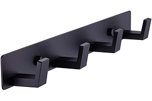 BOOKARROW 4 Matte Black Bathroom Towel Hooks - Wall Mount Screw Fixed Door Hook - Heavy Duty Coat Hanger - Stainless Steel Robe Rack in Bedroom or Kitchen 410B