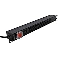 DKURVE PDU C13 Sockets 12-Way To C20 IEC 16A Power Distribution Unit Horizontal With 2M Cable; Robust Black Aluminium; Ideal For Data, Telecom, And HVAC 1U 19 Inch