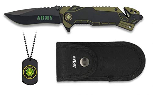 Albainox 19436 - Navaja Army para Unisex Adulto, Mango de Aluminio, Hoja de Acero Inox de 8.1 cm, Incluye Chapa Identificación, Multicolor, Única