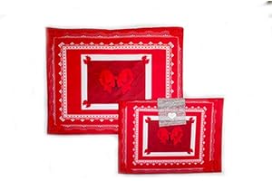 Russo Tessuti Copriforno + Coprifornello Piano Cottura Cucina Stampa 3D Fiocco Merletto Pizzo-Rosso