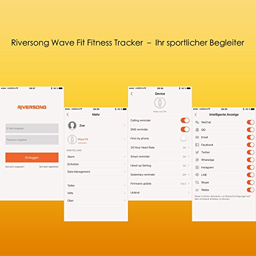 Riversong WaveFit Fitness Armband, Fitness Tracker, Aktivitätstracker für Android und IOS, Sport Uhr mit Schrittzähler, Kalorienzähler, Herzfrequenz-Anzeige, Schlaf-Monitor, Wecker, Neu Version - 2