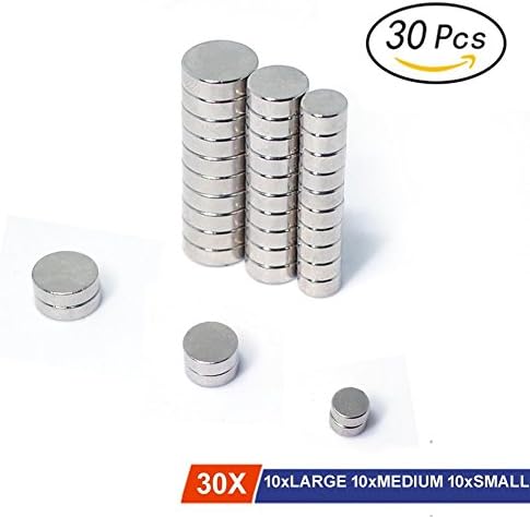 Round Refrigerator Magnets, 30Pcs Stainless Steel Neodymium Magnets Of 3 Different Sizes - Perfect Silver Fridge Magnets For Multi-Use - Office Magnets, Dry Erase Board Magnets, Refrigerator Magnets, Whiteboard Magnets, DIY Crafts (30PCs)