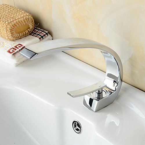 BONADE® Wasserfall Einhebel-Waschtischarmaturen Mischbatterie Wasserhahn Bad Armatur für Badezimmer Waschbecken, 59 Kupfer, Chrom - 3