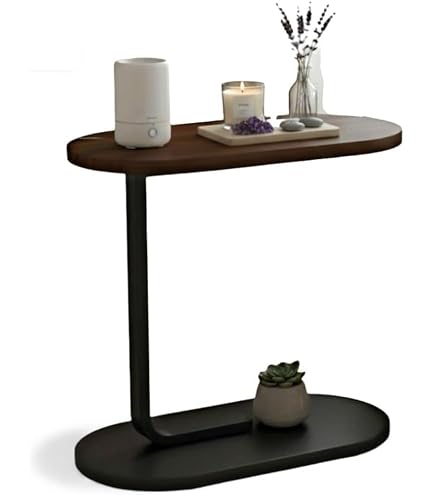 LIFEZEAL Tavolino Salotto Rotondo a 2 Ripiani, Stile Industriale, Tavolino da Caffè, Soggiorno, Divano, Basso, in Legno e Metallo, Montaggio Semplice, Max 90kg, 80x45cm, Marrone