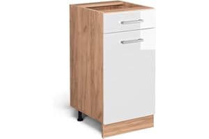 Vicco Mueble bajo de Cocina R-Line, Blanco Alto Brillo/Roble Dorado, 40 cm sin encimera