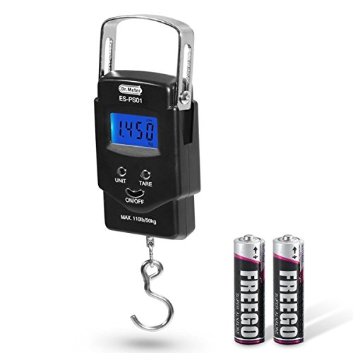 [Hintergrundbeleuchtetes LCD Display] Dr. Meter PS01 110 Pfund/50 kg Elektronische Waage Digital Fischen Paket Gepäckstücke Aufhänge-Haken Waage mit Maßband, 2 AAA Batterien enthalten - 2