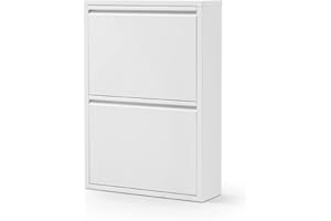 ‎GOWOLL gowoll Schuhschrank Schmal Schuhregal Metall Hoch Schuhkipper mit Magnetische Abdeckung Metall Montiert Schuhregal Schmal und Wandmontage (Weiß, 2 Klappen)