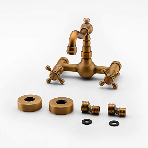 LightInTheBox Grifo del Fregadero en Baño y Cocina Válvula Cerámica Bimando Latón Antiguo Colocado en la Pared Clásico Retro Tradicional Modelo 1