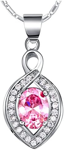 NIUWJ Women's S925 Sterling Silver Fashion Simple Pendants Retro Drop Type Set Stone Jewelry,Pink