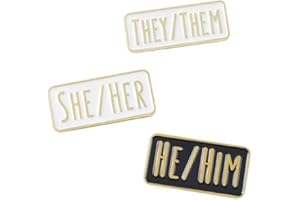 LOUJIN 3Pcs Grammar Simple Enamel Pins Pronouns HE HIM SHE HER THEY THEM Brooches Lapel Pin Black White Lapel Badges LGBTQ Pride Gift for Friends