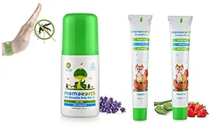 Mamaearth Natural Anti Mosquito Body Roll On, 40ml & 100 Percent Natural Berry Blast Kids Toothpaste, 50g Combo