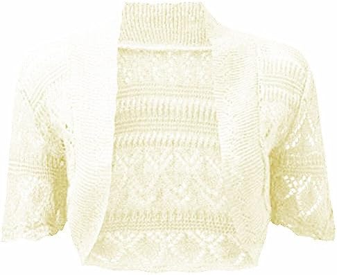 ASBAHFASHION Women’s Short Sleeve Crochet Knitted Bolero Shrug CREAM XXXL 24-26