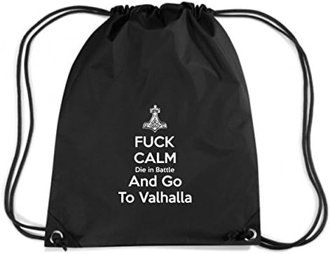Cotton Island - Backpack Budget Gymsac T0693 fck calm die in battle and go to valhalla politica, Size Capacity 11 liters