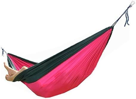 Outdoor hammock single double parachute cloth student dormitory bedroom swing adult mountaineering leisure chair(Dark green + rose Red)