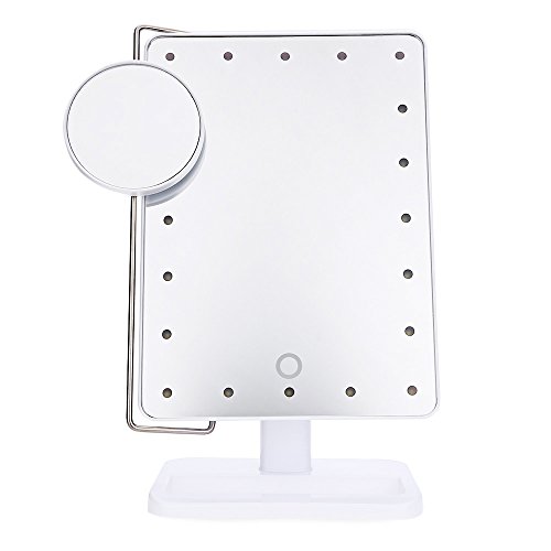 20 Dimmbare LED Make-up Spiegel, Touch Screen Dimmen Kompakt Spiegel mit Beweglichen 10X Vergrößerung Spot, Bidirektionaler Schwenkbeleuchtung Kosmetikspiegel, Eitelkeitsspiegel Rasierspiegel für Make up, Dressing, Pflegen, Zahnseide (Weiß) - 7