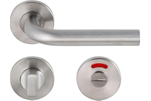 Aperit Türgriff aus Edelstahl - Türklinke Paar mit WC Verriegelung - Drückergarnitur für Innentüren in Toilette und Badezimmer - L-Modell - 49.202.03 - EN1906 Klasse 3
