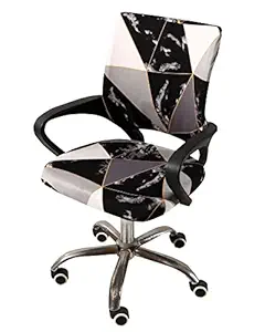 House of Quirk Polyester Snapdex Stretch Print Computer Office Chair Cover, Removable Washable Universal Desk Rotating Chair Slipcover (Black Prism, Pack of 1)