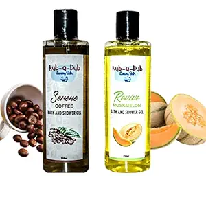 Rub a Dub Body Wash Shower Gel Combo Set Serene Coffee Revive Muskmelon Essential Oil Nourishing Body Wash Gel For Softer, Smoother All Skin Types (250ml) (Pack of 2)