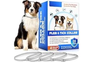 AIKUWWOIRQIA Collier Anti puces pour Chien, Colliers de Puces pour Chiens Naturels (4pcs), Protection de 24 Mois, Collier Aux Puces Réglables et Imperméables pour Les Petits, Moyens et Grands Chiens