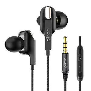 pTron Boom Lite in-Ear Wired Earphones with Stereo Sound, Dual Drivers, Ergonomic & Secure-fit, 1.2M Tangle-Free Braided Cable, Gold-Plated 3.5mm Audio Jack, in-line Mic & Volume Control - (Black)