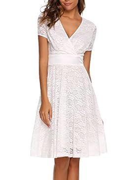 ACEVOG Damen Elegant Spitzenkleid Abendkleid Cocktailkeid Sommerkleid Swing Kleid A Linie V Ausschnitt Festlich...