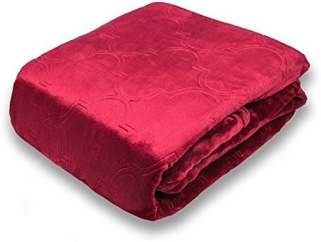 Fraiche Maison Summer Ogee Hot Pressed Velvet Plush Faded Blanket, Twin, Rumba Red