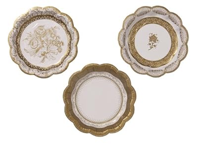 Talking Tables Party Porcelain Gold Petites Assiettes en Carton Style Vintage pour Noël, Mariage et Réception ou Dîner, Multicolore, 18 cm (Paquet de 12 contenant 3 modèles)