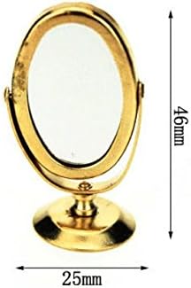 Kelaina Miniature Table Mirror Bedroom Dressing Table Mirror for Doll House Decoration(Golden)