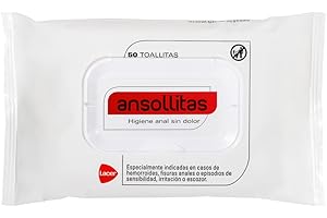 ANSOLLITAS - 50 Unidades Toallitas Húmedas con Aloe Vera - Zona de Hemorroides, Cuidado Personal, Origen Vegetal, Alivia Irritación y Escozor, Limpieza Suave y Eficaz, 100% Natural